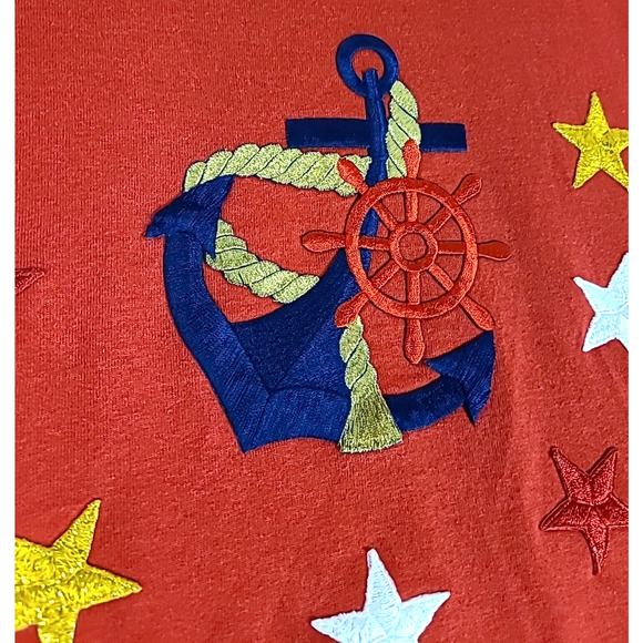 VTG ICED T's Crewneck T Shirt XL Red Nautical Anchor Stars Embroidered Made USA - Picture 4 of 12